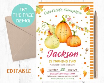 Pumpkin Birthday Invitation Boy, Pumpkin Invitations Boy, Pumpkin Invitation Boy, Pumpkin Boy Invites, Pumpkin boy Invite, Fall Boy Invite.