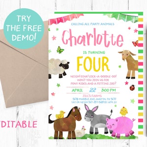 Petting Zoo Birthday Invitation, Petting Zoo Invitations, Petting Zoo ...
