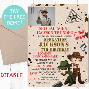 Detective Birthday Invitation, Detective Invitation, Spy Invitation, Top Secret, Private Investigator, Secret Agent, Mystery Invitation,