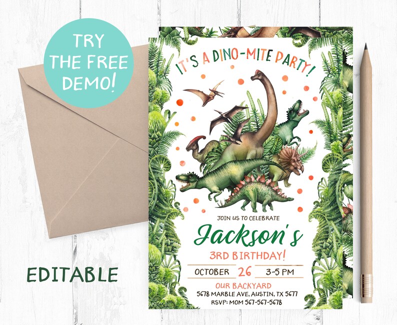 Dinosaur Invitation Boy Dinosaur Birthday Invitations Boy Etsy