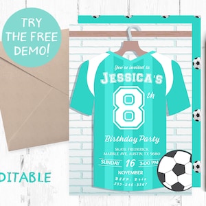 Soccer Invitation Template, Editable Soccer Invitation, Soccer Instant Invitation Template, Soccer Editable Template, Soccer Girl Invitation