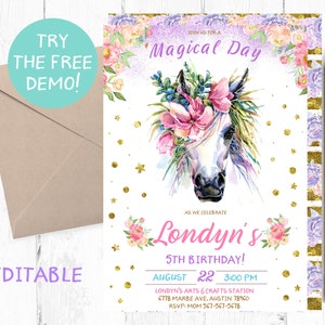 Unicorn Birthday Party Invitations, Unicorn Birthday Party Invites, Unicorn Invitation, Unicorn Invite, Do not stop believing, Unicorn Party