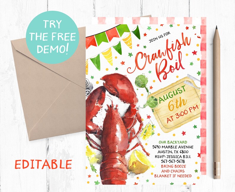 Editable Crawfish Boil Invitation Crawfish Boil Editable Template Crawfish Boil Editable Invitation Crawfish Boil Party Invite Instant