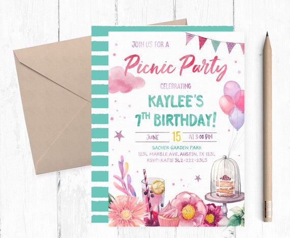 picnic birthday invitation picnic birthday party invitation etsy