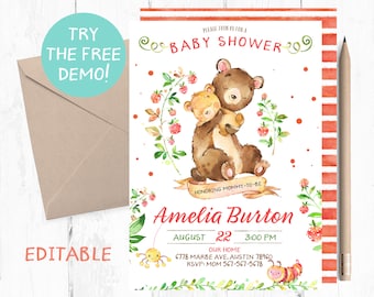 Bear Baby Shower Invitation, Bear Baby Shower Invitation, Bear Baby Shower Invites, Woodland Baby Shower Invitations, Woodland invites