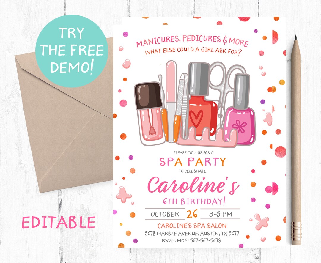 Editable Manicure Invitation, Mani Pedi Party Invitation, Spa Manicure ...