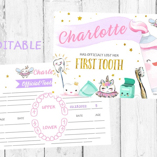 EDITABLE Tooth Tracker Instant, Tooth Fairy Record, First Lost Tooth Sign, First Lost Tooth Fairy Sign, Lost Tooth Record, Tracker Editable,
