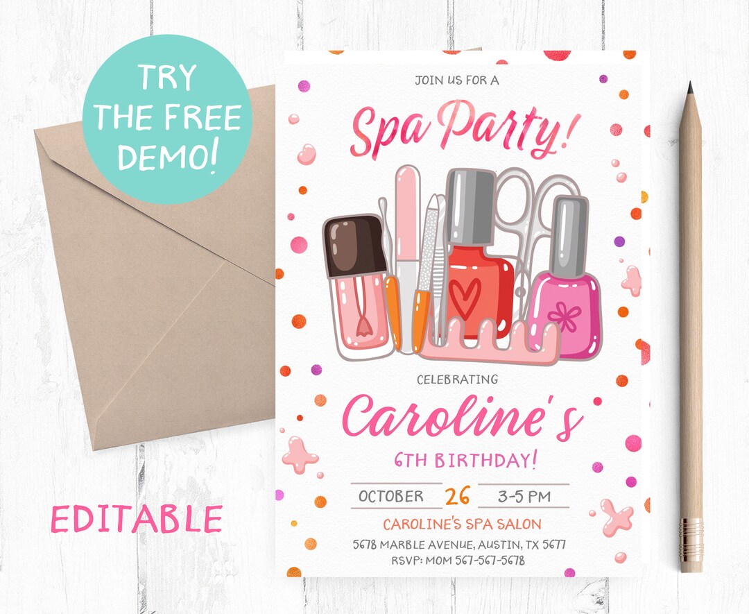 Editable Manicure Spa Party Invitation, Spa Manicure Pedicure ...