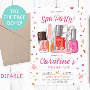 Editable Manicure Spa Party Invitation, Spa Manicure Pedicure Invitation, Spa Party Invitation Instant Template, Manicure Editable Template,