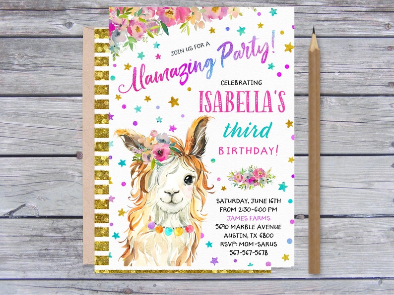 Editable Llama Invitation Llama Invitation Template Floral - Etsy