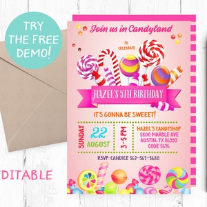 Candyland Invitation, Sweet Shop Invitation, Candy Invitation, Candyland Birthday, Candyland Party, Candy land, Candyland Invitations, image 1