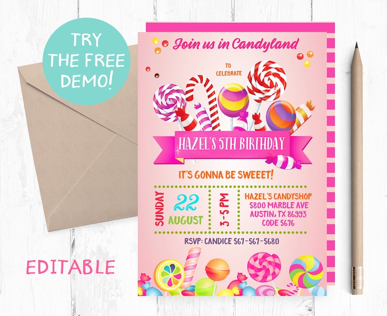 Candyland Invitation, Sweet Shop Invitation, Candy Invitation, Candyland Birthday, Candyland Party, Candy land, Candyland Invitations, image 1