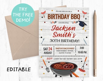 Editable Birthday Barbecue Invitation, Birthday Barbecue Invitation Instant Download, Birthday BBQ Template, BBQ Party Invitation, Printable