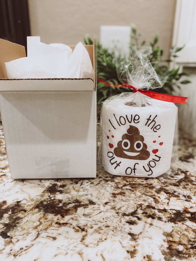 An adorable toilet paper scroll as a gift for him on valentine's day  