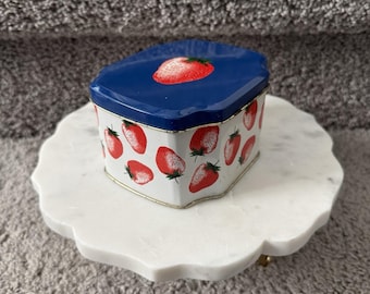 Vintage Strawberry Tin Box with Hinged Lid 1985 Made In Hong Kong