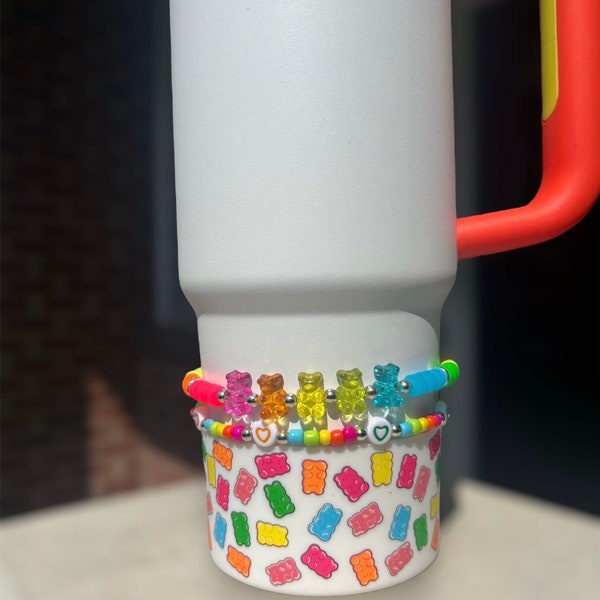 NEW Neon Gummy Bears Custom Charm Stack Tumbler Boot Topper Cup Accessories Charm Stacked Bracelet Bead Stretch 2 Pack