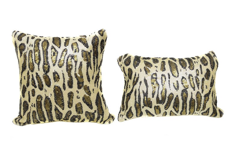 WITHOUT- FILLERS Cheetah Cream Gold Sequin Pillow with Filler