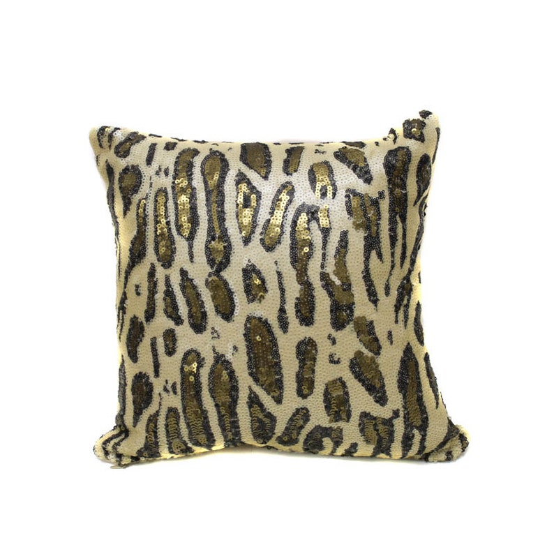 WITHOUT- FILLERS Cheetah Cream Gold Sequin Pillow with Filler