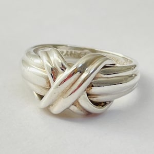 Vintage Tiffany & Co. 1990 Signature X Crossover Wrap Minimalist Ring - Sterling Silver 925 Size 4 - Solid Smooth Curves Curvy Cross