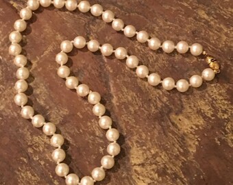 Vintage Monet Faux Pearl Necklace White Gold Tone 5mm 19 inch with Clasp Grace Kelly Chic