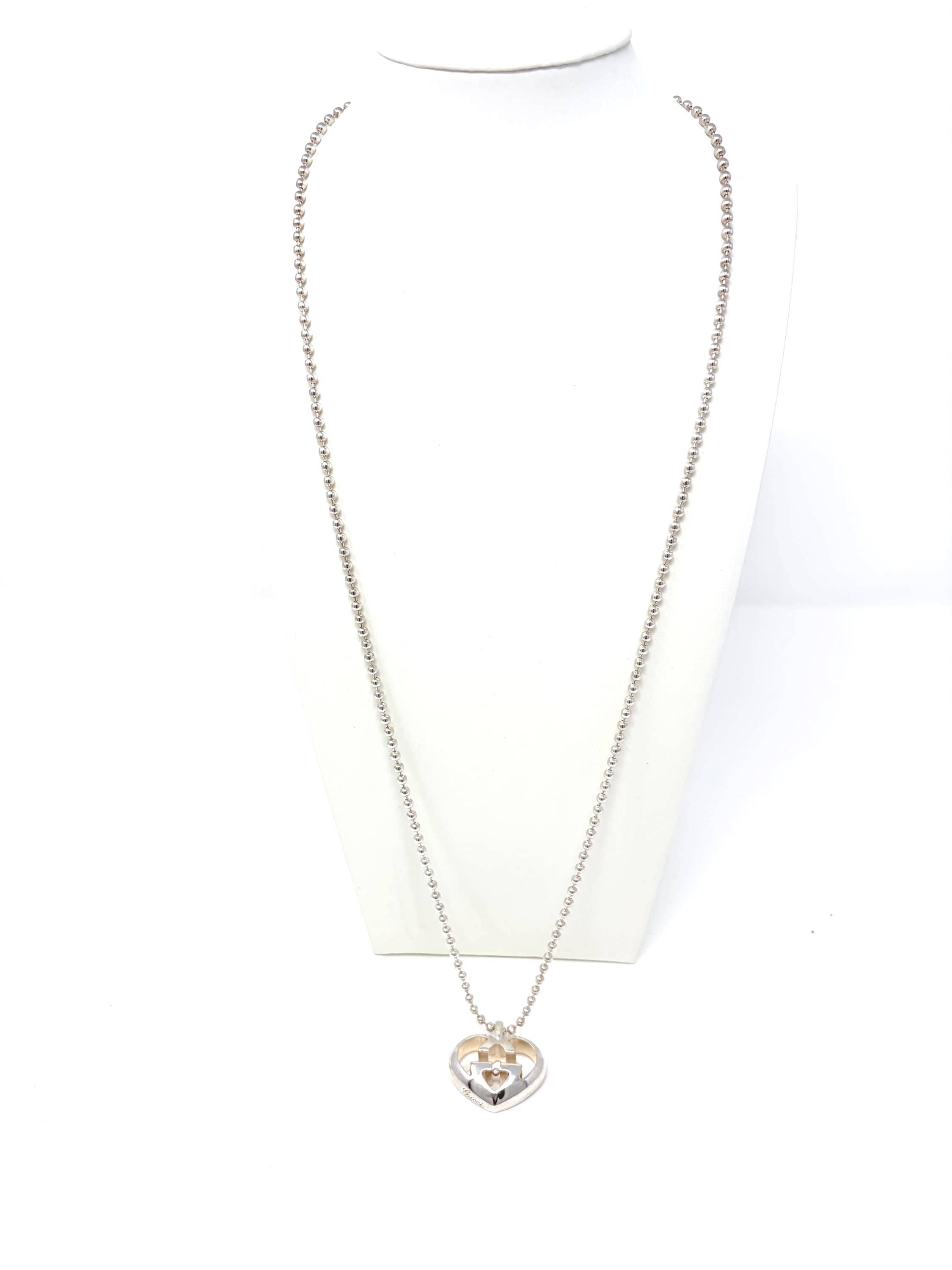 Vintage Gucci Heart Pendant Necklace - Two Interconnected G - Ball 