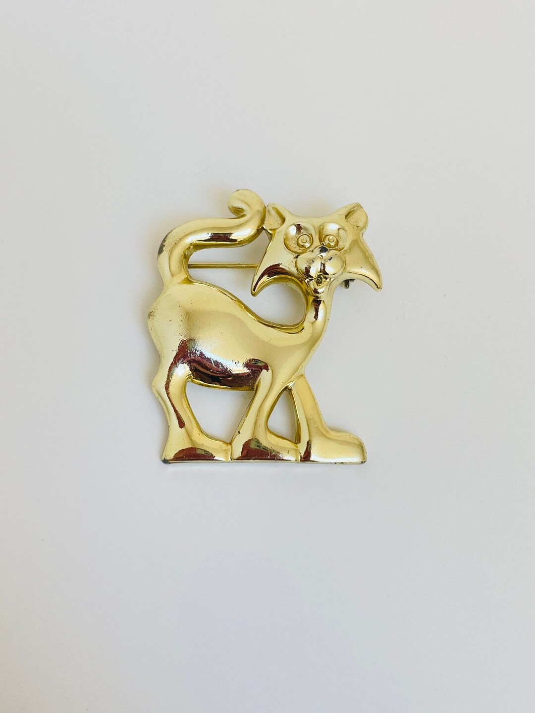 Broche Vintage Chat - Signée Gontie - Métal Doré - Fabriqué En France - Occasion Portée