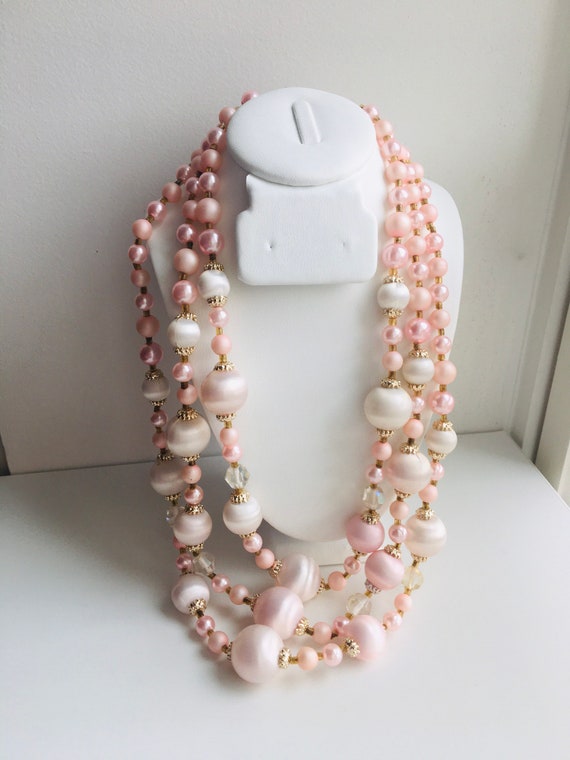 Three Strand Japan Necklace of Decorative Beads - Ruby Lane