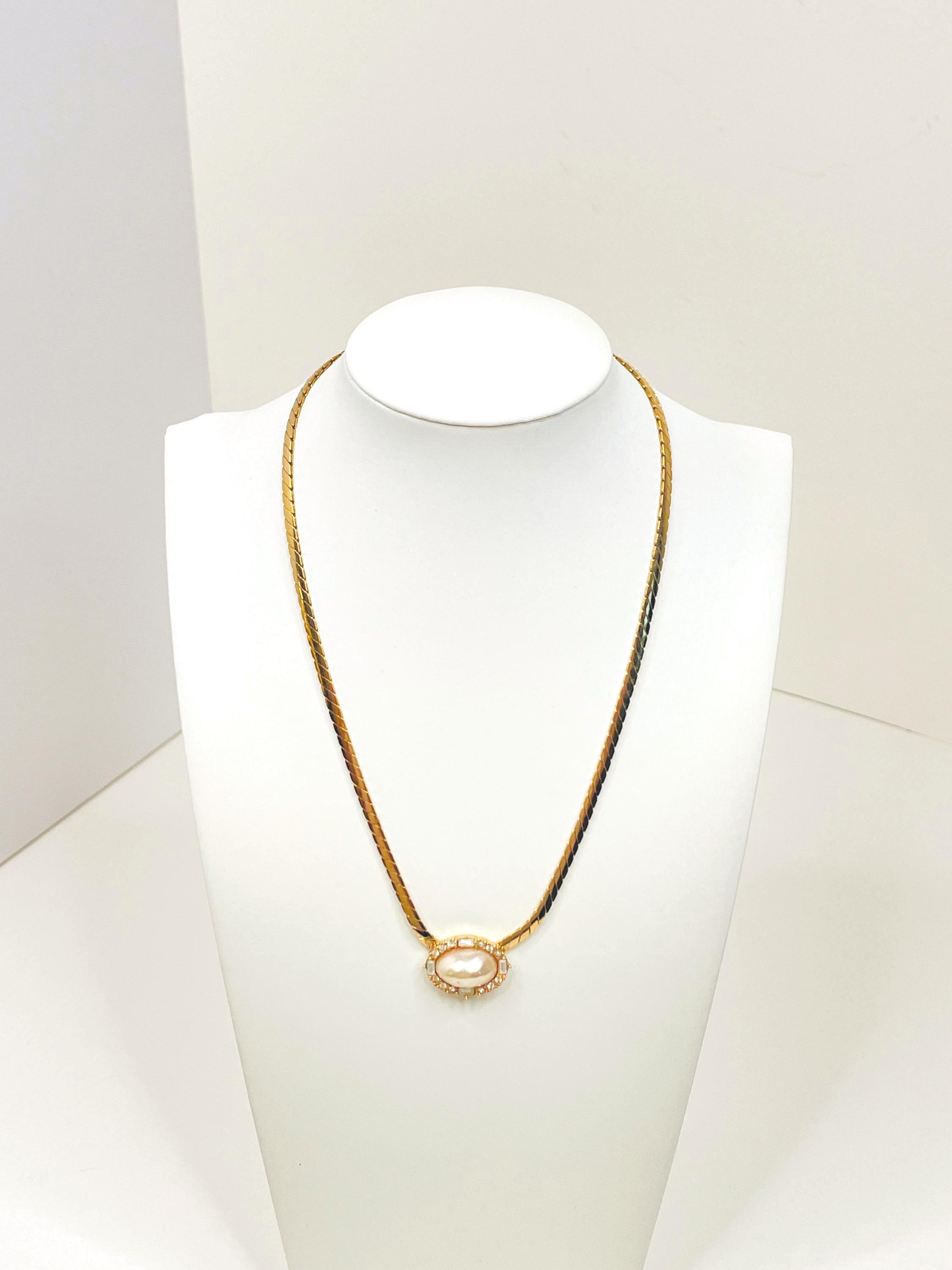Vintage Christian Dior Gold Plated Faux Pearl Pendant Serpentine 