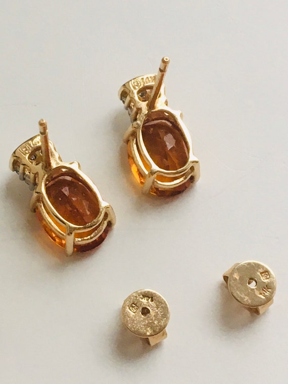 14k Gold Diamond Citrine 18" Necklace Earrings Se… - image 7