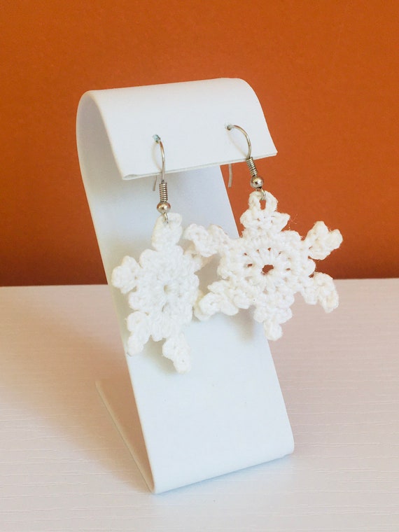 Vintage Large Handmade White Fabric Snowflake Ear… - image 4