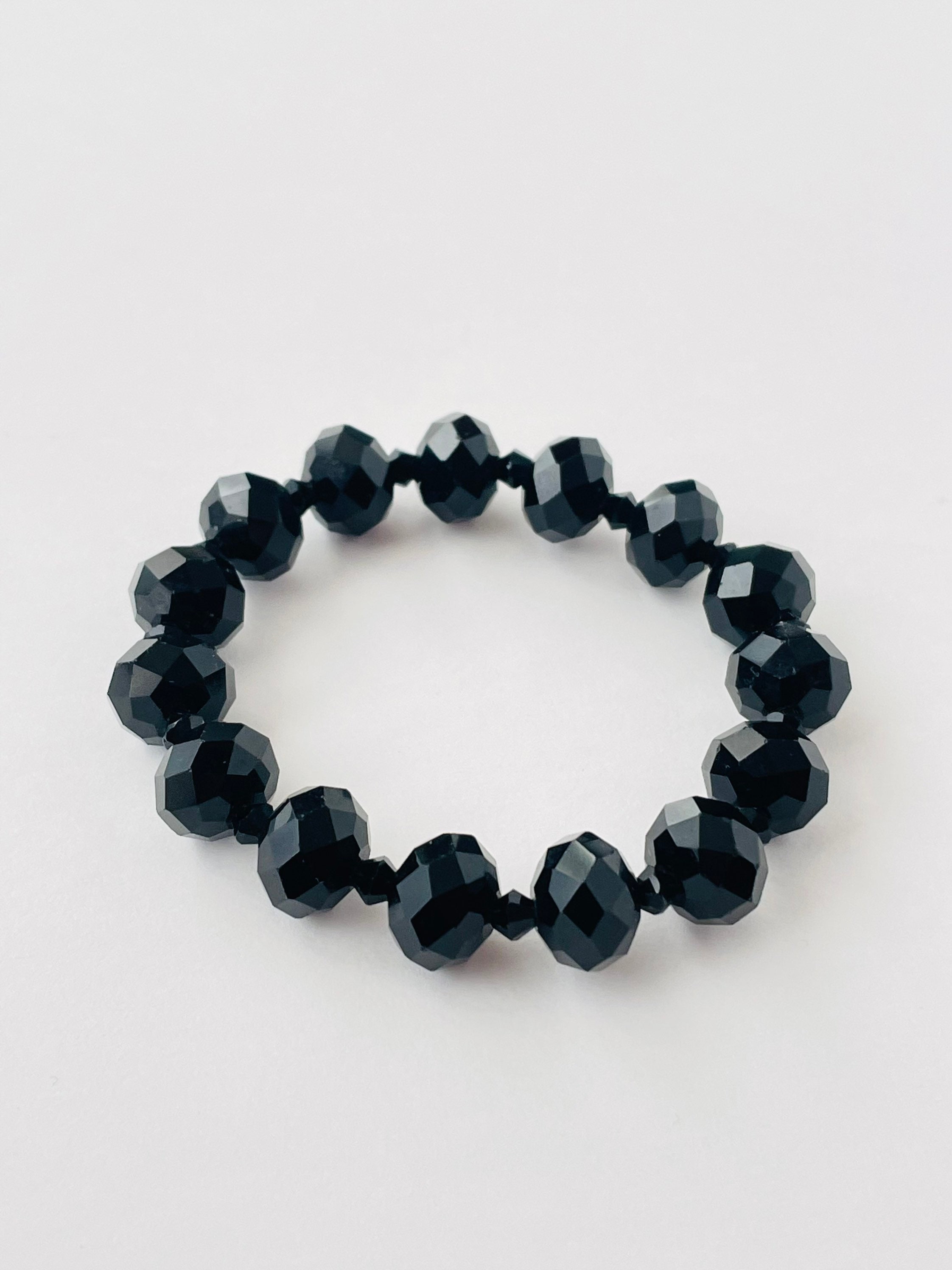 Vintage Black Beaded Bracelet Elastic Faceted Glass Beads Stretchable -  Ruby Lane