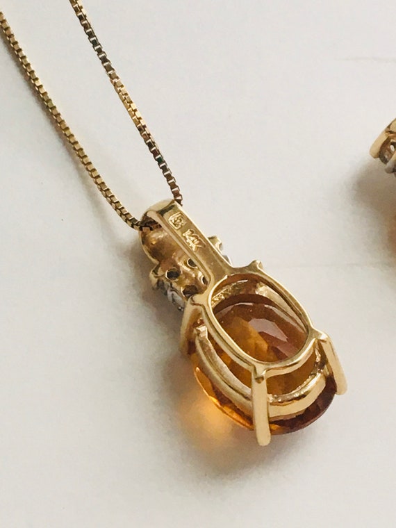 14k Gold Diamond Citrine 18" Necklace Earrings Se… - image 6