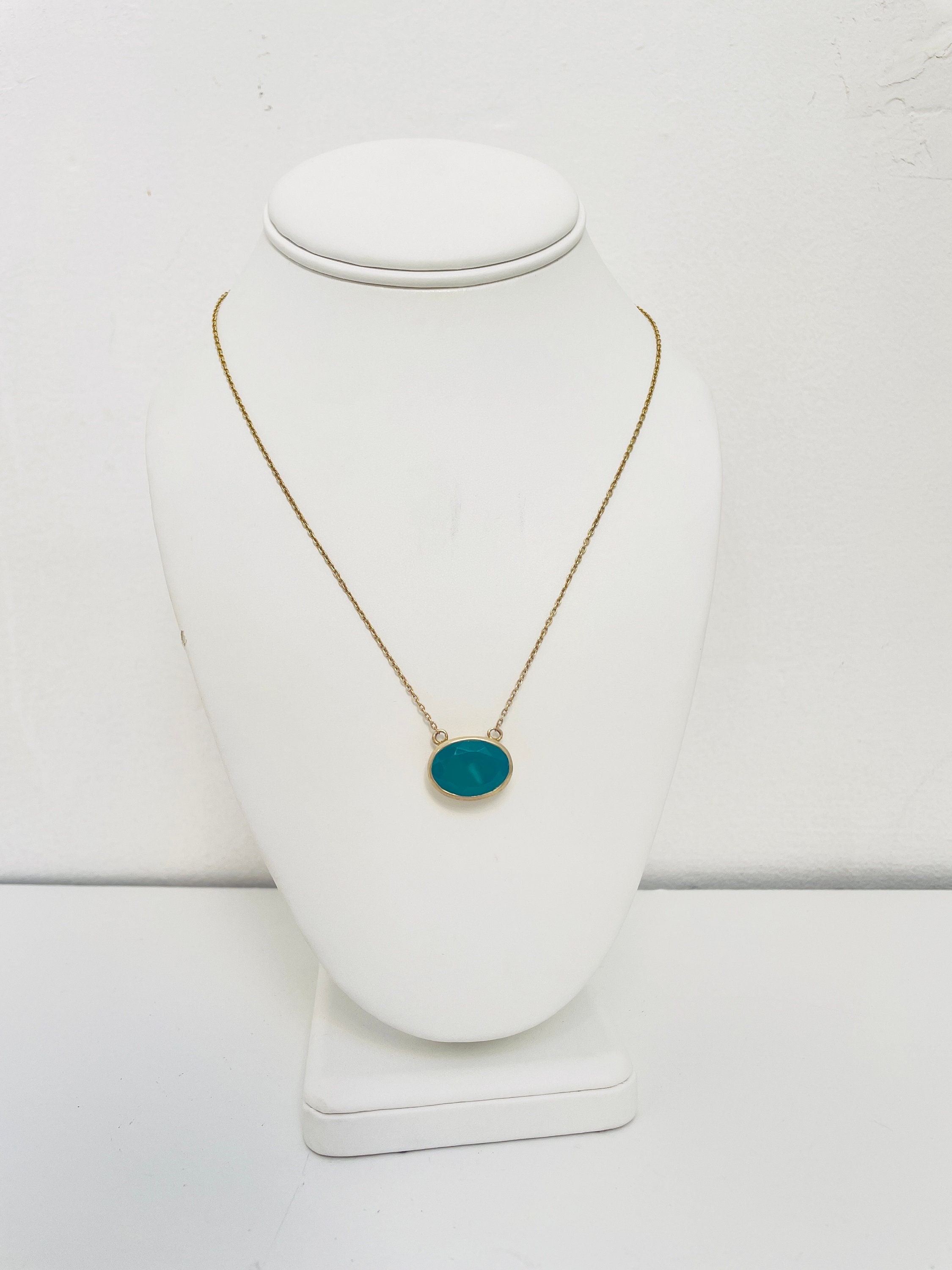 Vintage Baroni Sterling Silver 925 Gold Plated Delicate Chain Link Necklace - Turquoise Deep Dark Teal Blue Elegant Simple Chic
