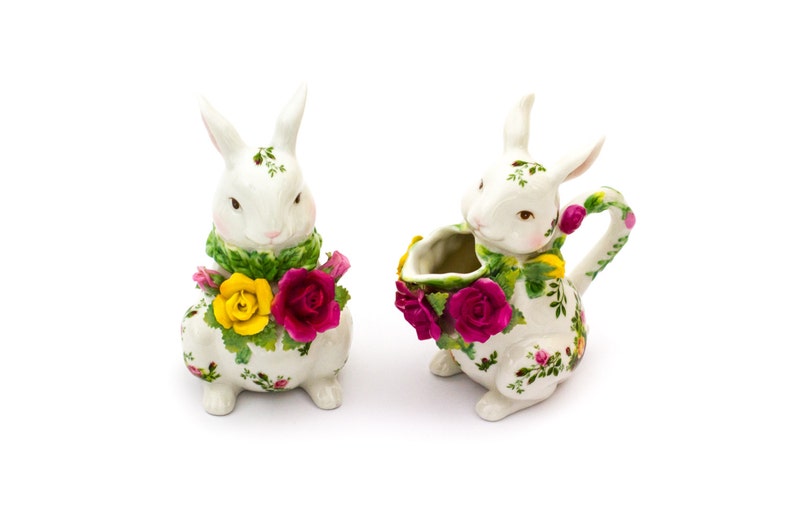 SALE Royal Albert Old Country Roses Bunny Rabbit Sugar and Creamer