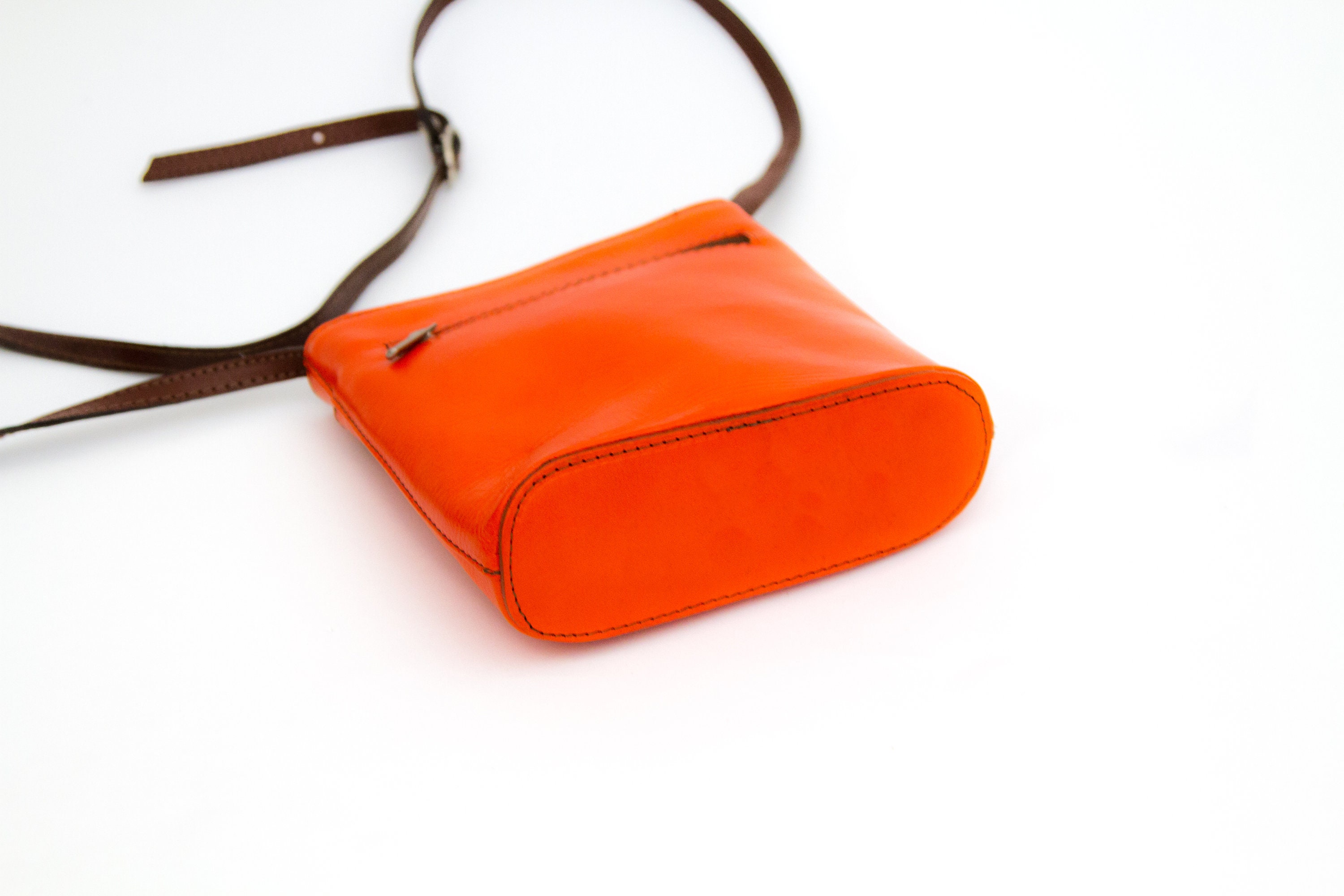 Vera Pelle Made in Italy Orange Leather Crossbody Bag Etsy