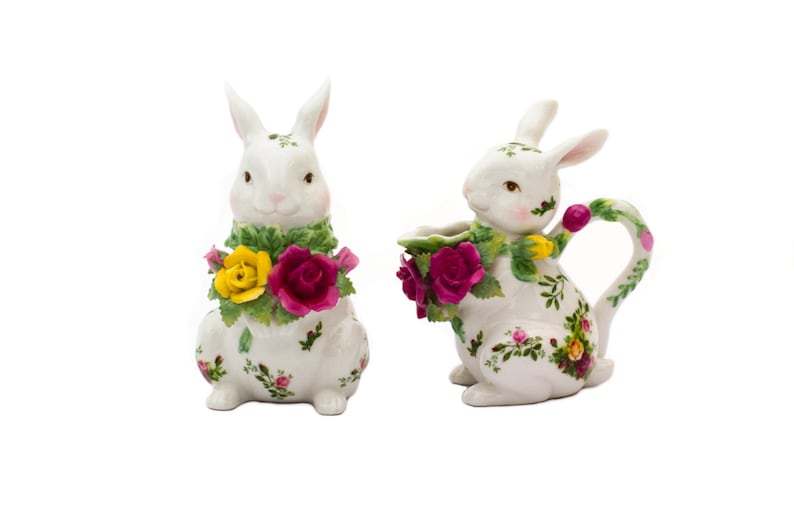 SALE Royal Albert Old Country Roses Bunny Rabbit Sugar and Creamer