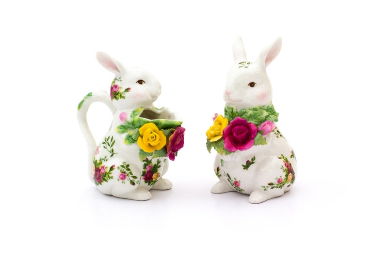 SALE Royal Albert Old Country Roses Bunny Rabbit Sugar and Creamer