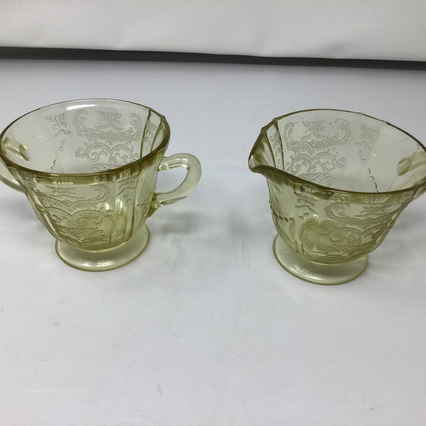 Madrid Amber Depression Glass Cream and Sugar Set