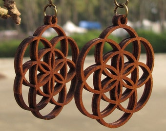 Laser Cut Wooden Seed of Life Earrings – Boho Jewelry