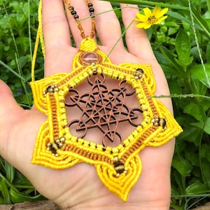 Metatron Boho Pendant, Sacred Geometry Jewelry, Metatron wood necklace, Sacred Art