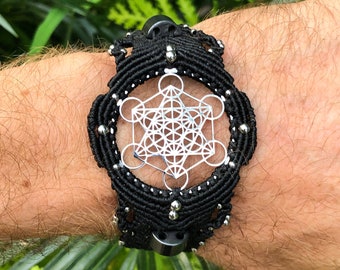 Sacred Geometry Metatron's Cube "Watches" bracelet macrame, Meditation Watch,  here and now reminder, digital detox tool