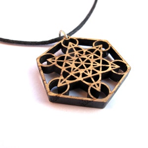 Wooden Metatrons Cube Necklace, Sacred Geometry Jewelry by GoaLaserFactory