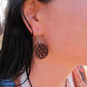 Wooden Earrings Flower of Life 7-circle, Sacred Geometry Yoga Jewellery