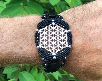 Sacred Geometry  Flower of life "Watches" bracelet macrame, Meditation Watch,  here and now reminder, digital detox tool