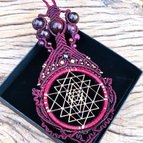 Big Sri Yantra Necklace, Sacred Geometry Yoga jewelry, Buddhist jewelry, Yoga Jewelry, Spiritual gift, Tantra Gifts, Wooden Eco Jewelry,Boho