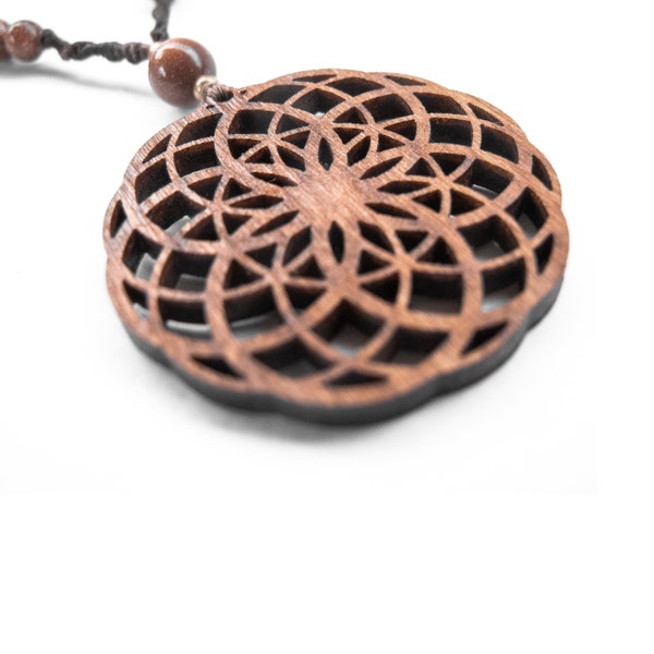 Seed of Life x2 Double Pendant Necklace, Wooden pendant, Sacred Geometry jewelry, Crop circles Pendant, Alien Pendant, Bohemian Jewelry