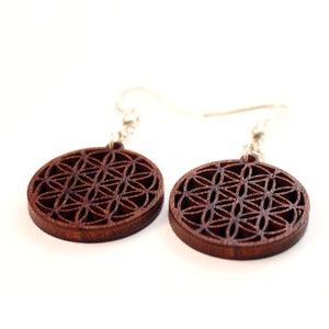 Wooden Earrings Flower of Life 7-circle in circle, Sacred Geometry Yoga Jewellery, Goa Style earrings, Laser cut earrings, Bohemian Earrings