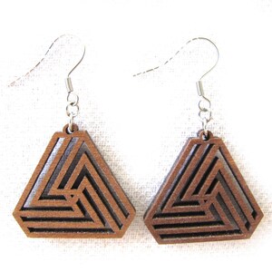 Triangle wooden earrings (Small), Triangle Infinity Earrings, Sacred geometry Yoga jewelry, casual jewelry, geometric jewelry,