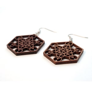 Metathron&#39;s Cube Ohrringe - Heilige Geometrie Schmuck - Yoga Schmuck - Spiritueller Holzschmuck - Ohrringe für Männer und Frauen