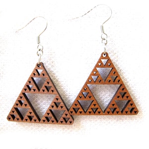 Fractal earrings - sierpinski triangle - Sacred Geometry, Inspirational Jewelry, Math  jewelry, science jewelry, wooden earrings, laser cut